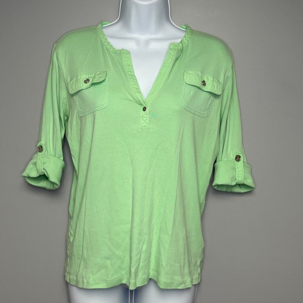 Lauren Ralph Lauren Preppy Equestrian Western Casual Lime Green Top Womens Sz S